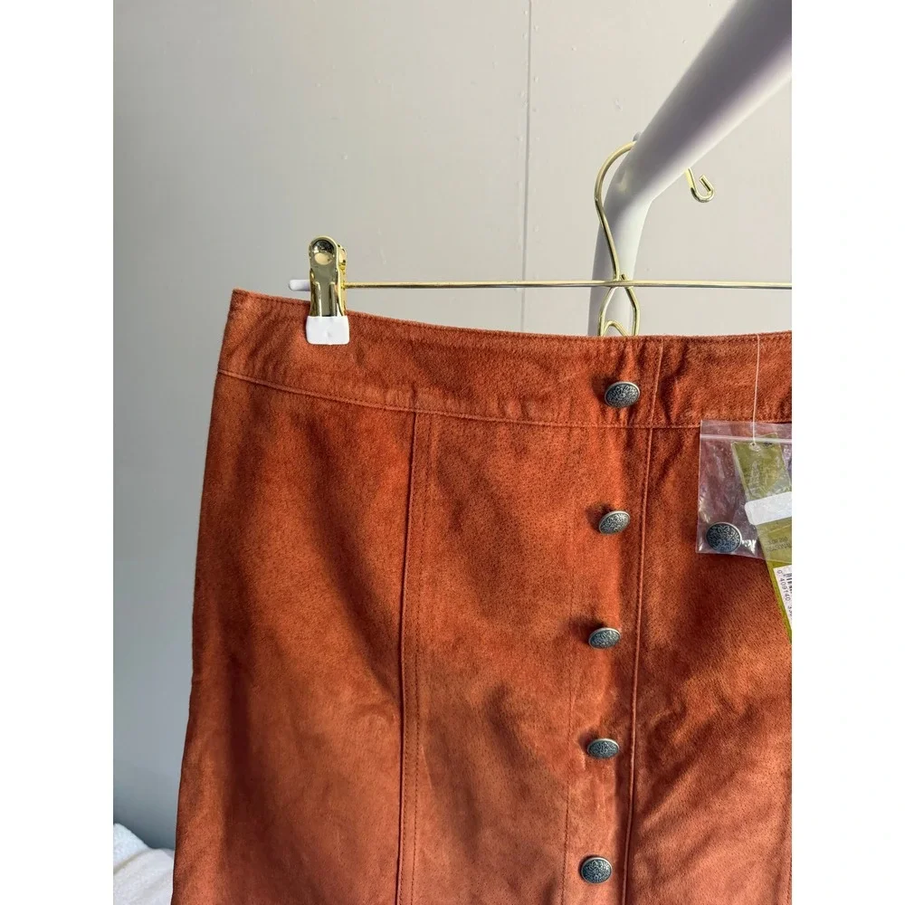 $139 NWT Gianni Bini Mini Skirt Large Rust Orange Button Front Leather Skirt